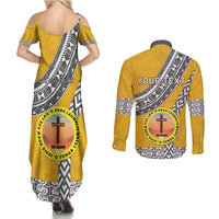 Personalised Anastasis College Couples Matching Summer Maxi Dress and Long Sleeve Button Shirt Tonga Unique Style - Polynesian Pride