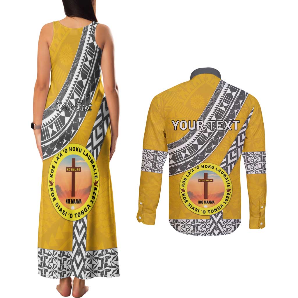 Personalised Anastasis College Couples Matching Tank Maxi Dress and Long Sleeve Button Shirt Tonga Unique Style - Polynesian Pride