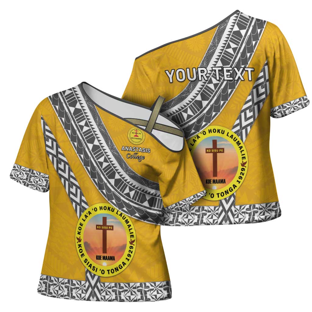Personalised Anastasis College Cross Shoulder Shirt Tonga Unique Style - Polynesian Pride
