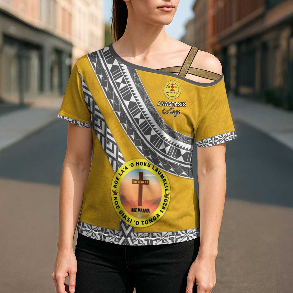 Personalised Anastasis College Cross Shoulder Shirt Tonga Unique Style - Polynesian Pride
