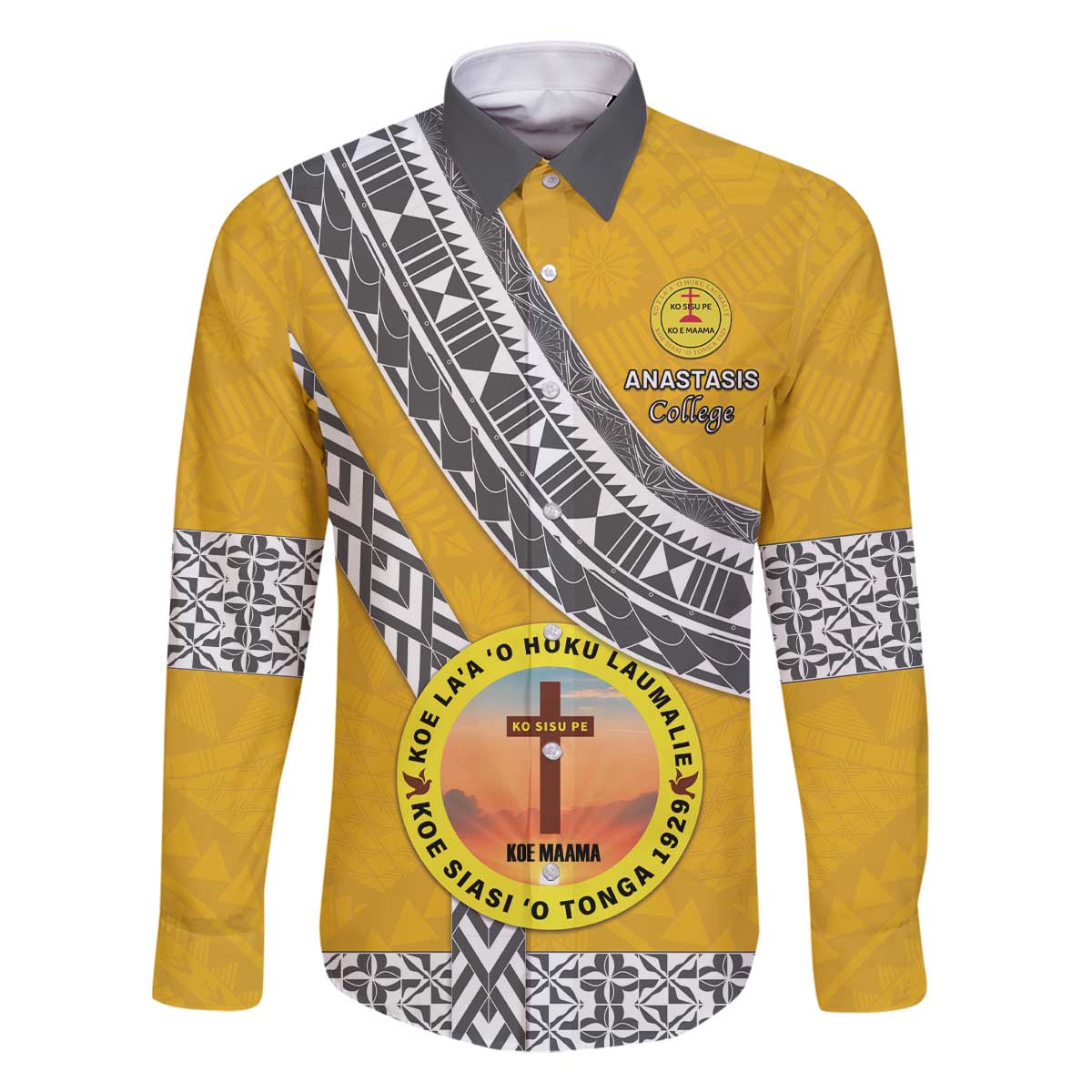 Personalised Anastasis College Family Matching Off The Shoulder Long Sleeve Dress and Hawaiian Shirt Tonga Unique Style - Polynesian Pride