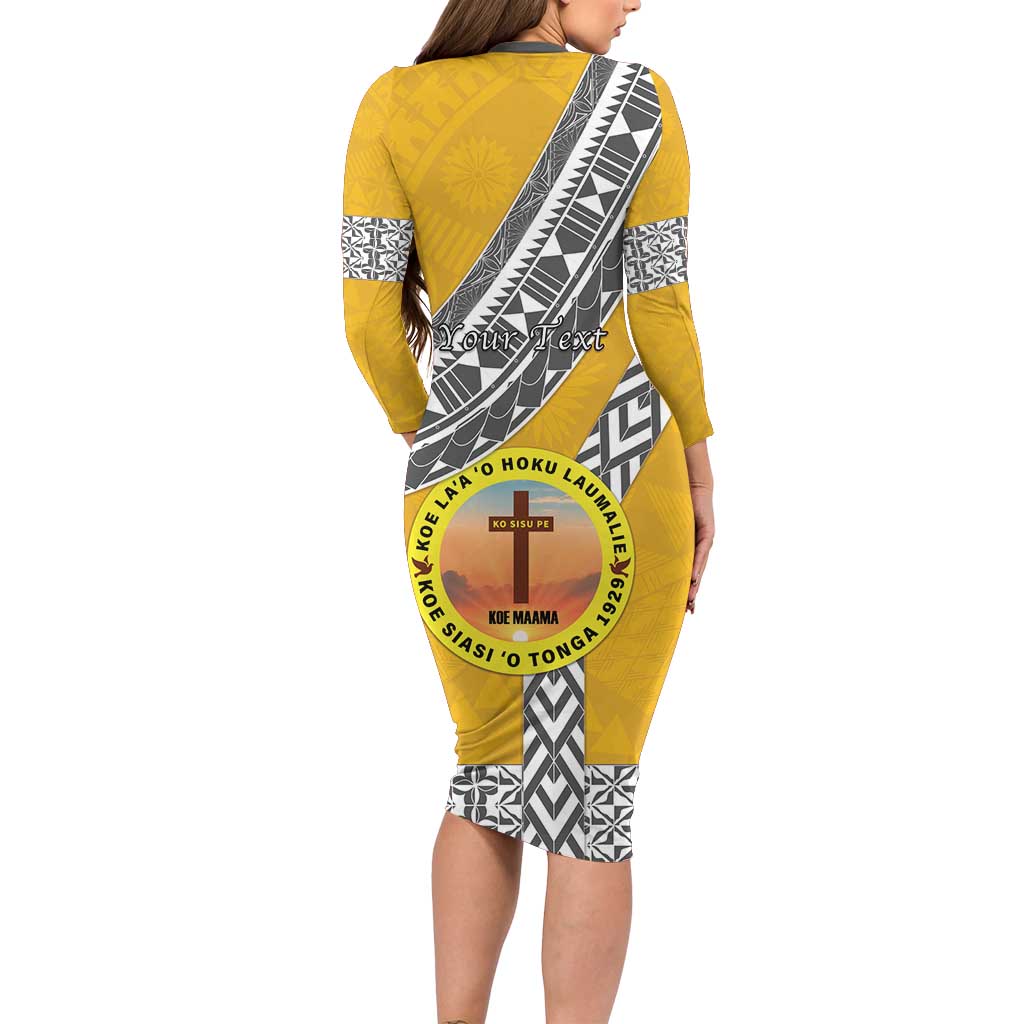 Personalised Anastasis College Long Sleeve Bodycon Dress Tonga Unique Style - Polynesian Pride
