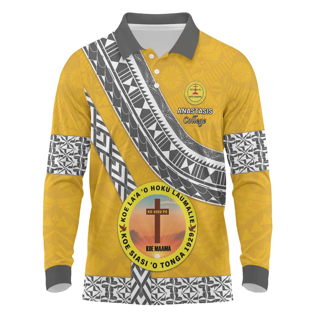 Personalised Anastasis College Long Sleeve Polo Shirt Tonga Unique Style - Polynesian Pride