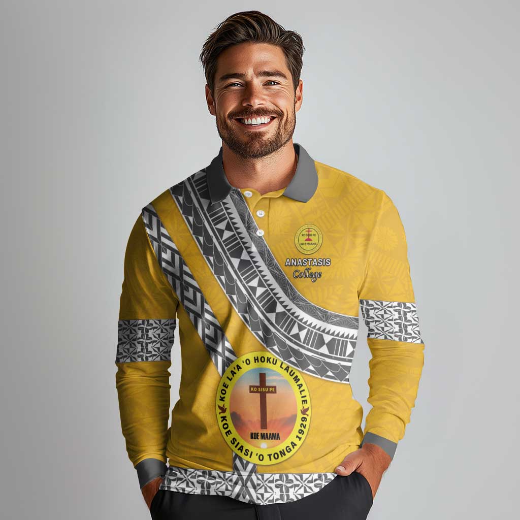 Personalised Anastasis College Long Sleeve Polo Shirt Tonga Unique Style - Polynesian Pride