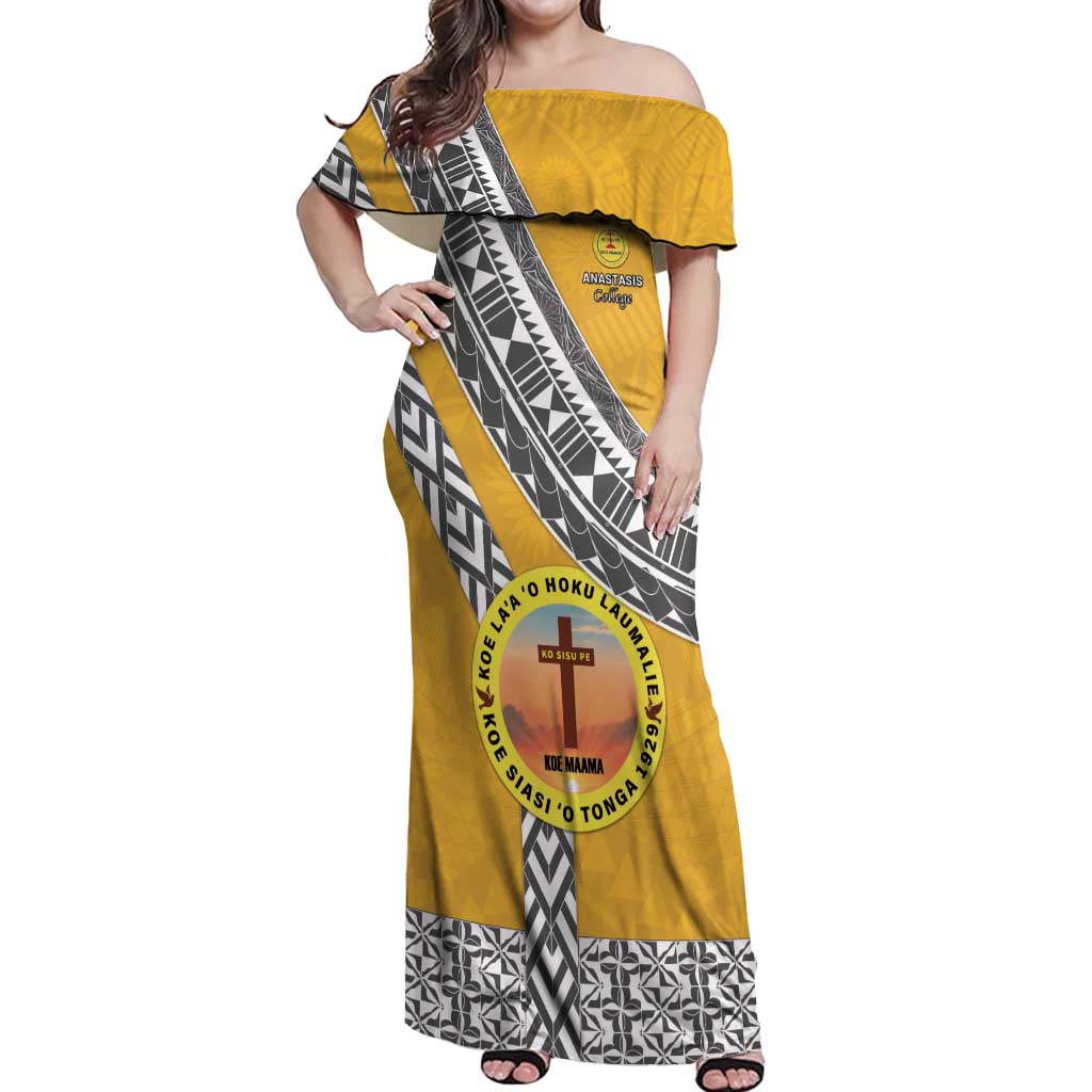 Personalised Anastasis College Off Shoulder Maxi Dress Tonga Unique Style - Polynesian Pride
