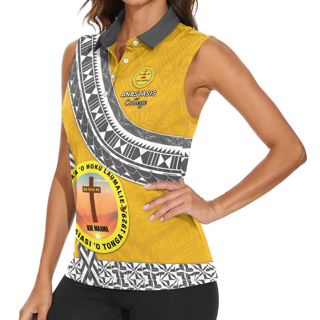 Personalised Anastasis College Women Sleeveless Polo Shirt Tonga Unique Style - Polynesian Pride