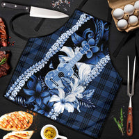 Hawaii Ukulele Apron Tropical Flowers With Palaka Effect Blue Version - Polynesian Pride