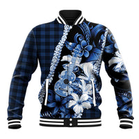 Hawaii Ukulele Baseball Jacket Tropical Flowers With Palaka Effect Blue Version - Polynesian Pride