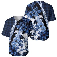 Hawaii Ukulele Baseball Jersey Tropical Flowers With Palaka Effect Blue Version - Polynesian Pride