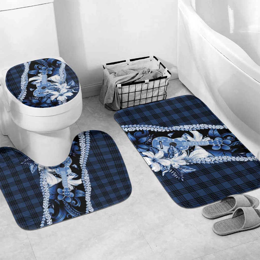 Hawaii Ukulele Bathroom Set Tropical Flowers With Palaka Effect Blue Version - Polynesian Pride