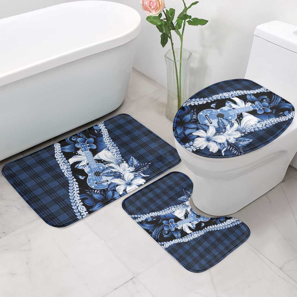 Hawaii Ukulele Bathroom Set Tropical Flowers With Palaka Effect Blue Version - Polynesian Pride