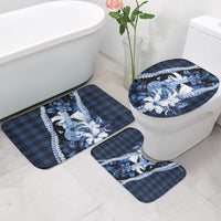 Hawaii Ukulele Bathroom Set Tropical Flowers With Palaka Effect Blue Version - Polynesian Pride