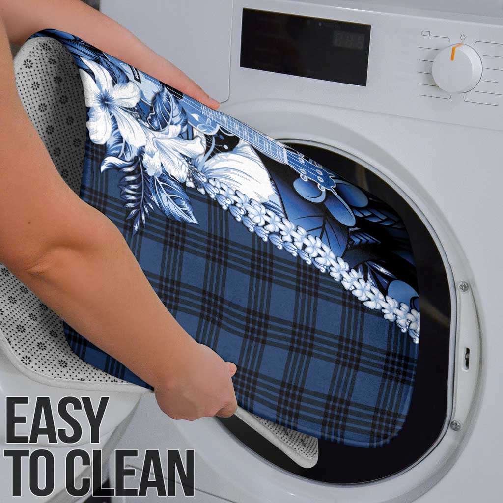 Hawaii Ukulele Bathroom Set Tropical Flowers With Palaka Effect Blue Version - Polynesian Pride