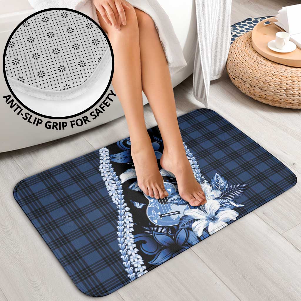 Hawaii Ukulele Bathroom Set Tropical Flowers With Palaka Effect Blue Version - Polynesian Pride