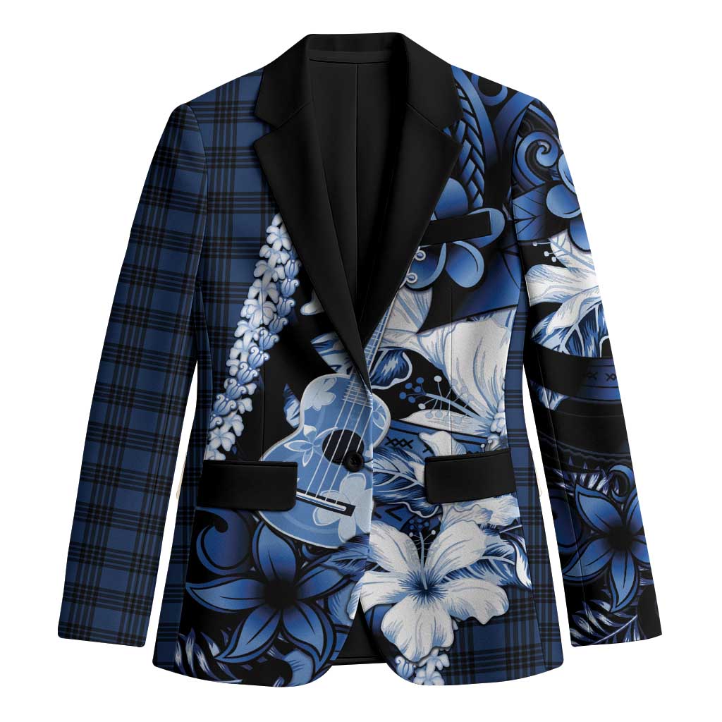 Hawaii Ukulele Blazer Tropical Flowers With Palaka Effect Blue Version - Polynesian Pride