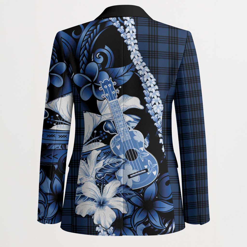 Hawaii Ukulele Blazer Tropical Flowers With Palaka Effect Blue Version - Polynesian Pride