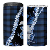 Hawaii Ukulele 4 in 1 Can Cooler Tumbler Tropical Flowers With Palaka Effect Blue Version - Polynesian Pride