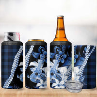 Hawaii Ukulele 4 in 1 Can Cooler Tumbler Tropical Flowers With Palaka Effect Blue Version - Polynesian Pride