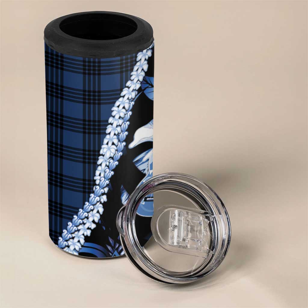 Hawaii Ukulele 4 in 1 Can Cooler Tumbler Tropical Flowers With Palaka Effect Blue Version - Polynesian Pride