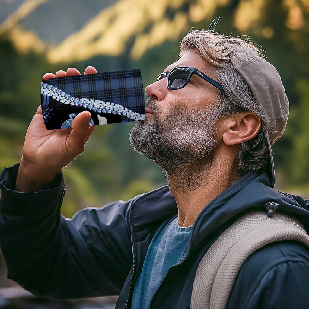 Hawaii Ukulele 4 in 1 Can Cooler Tumbler Tropical Flowers With Palaka Effect Blue Version - Polynesian Pride