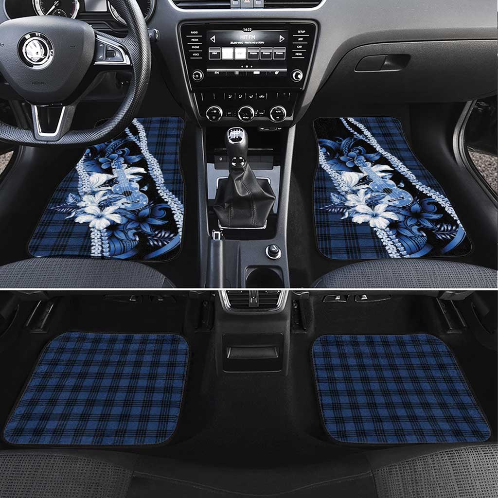 Hawaii Ukulele Car Mats Tropical Flowers With Palaka Effect Blue Version - Polynesian Pride