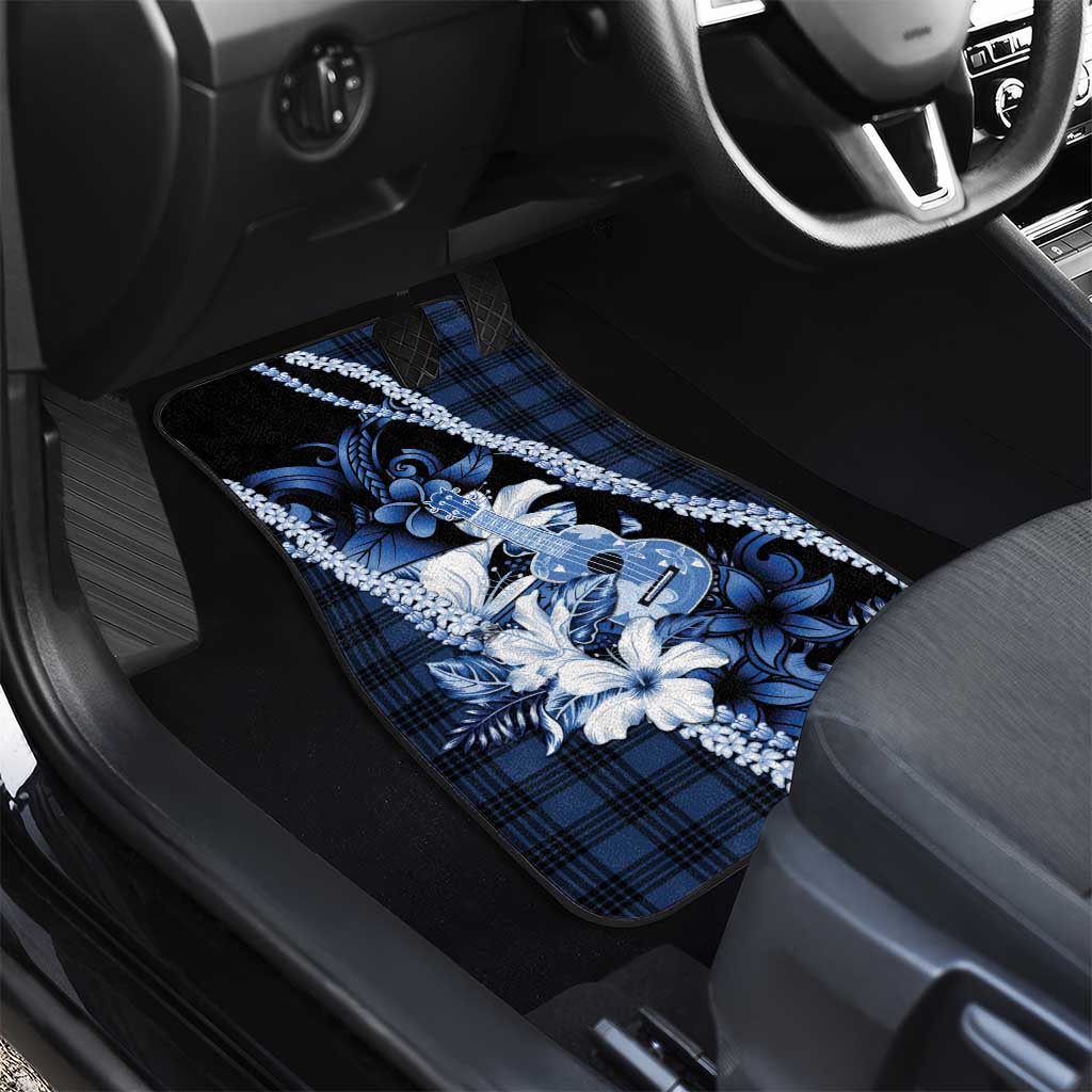 Hawaii Ukulele Car Mats Tropical Flowers With Palaka Effect Blue Version - Polynesian Pride