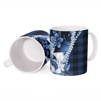 Hawaii Ukulele Ceramic Mug Tropical Flowers With Palaka Effect Blue Version - Polynesian Pride