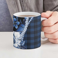 Hawaii Ukulele Ceramic Mug Tropical Flowers With Palaka Effect Blue Version - Polynesian Pride