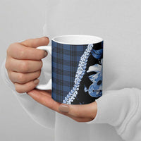 Hawaii Ukulele Ceramic Mug Tropical Flowers With Palaka Effect Blue Version - Polynesian Pride