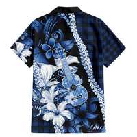 Hawaii Ukulele Family Matching Mermaid Dress and Hawaiian Shirt Tropical Flowers With Palaka Effect Blue Version - Polynesian Pride