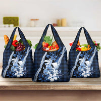 Hawaii Ukulele Grocery Bag Tropical Flowers With Palaka Effect Blue Version - Polynesian Pride