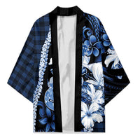 Hawaii Ukulele Kimono Tropical Flowers With Palaka Effect Blue Version - Polynesian Pride