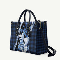 Hawaii Ukulele Leather Bag Tropical Flowers With Palaka Effect Blue Version - Polynesian Pride