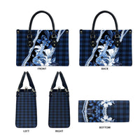 Hawaii Ukulele Leather Bag Tropical Flowers With Palaka Effect Blue Version - Polynesian Pride