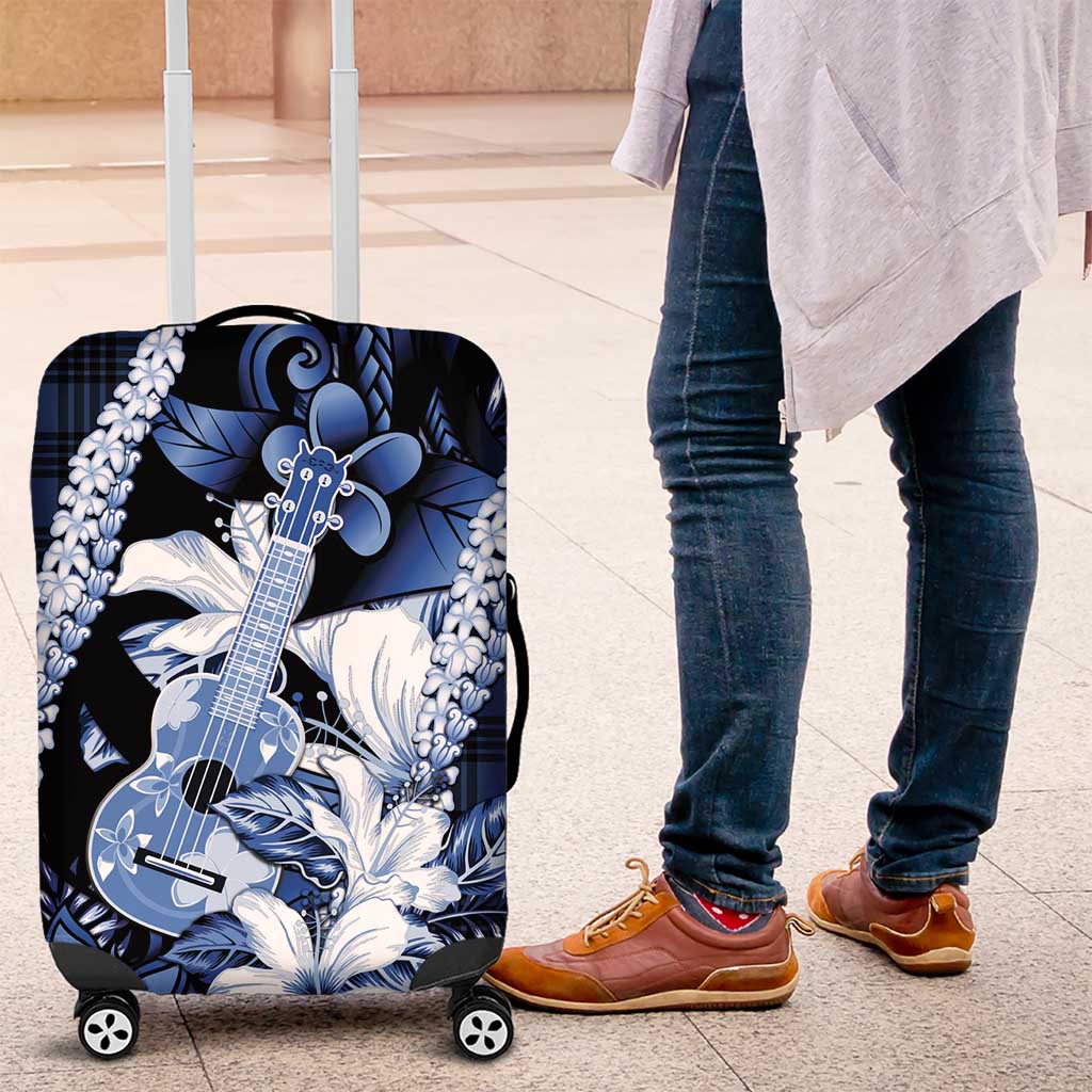 Hawaii Ukulele Luggage Cover Tropical Flowers With Palaka Effect Blue Version - Polynesian Pride