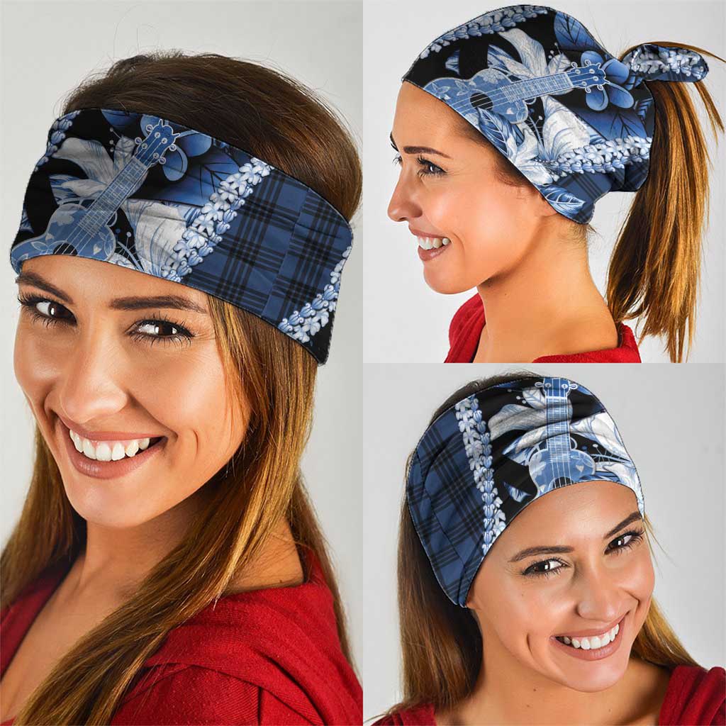 Hawaii Ukulele Neck Gaiter Tropical Flowers With Palaka Effect Blue Version - Polynesian Pride