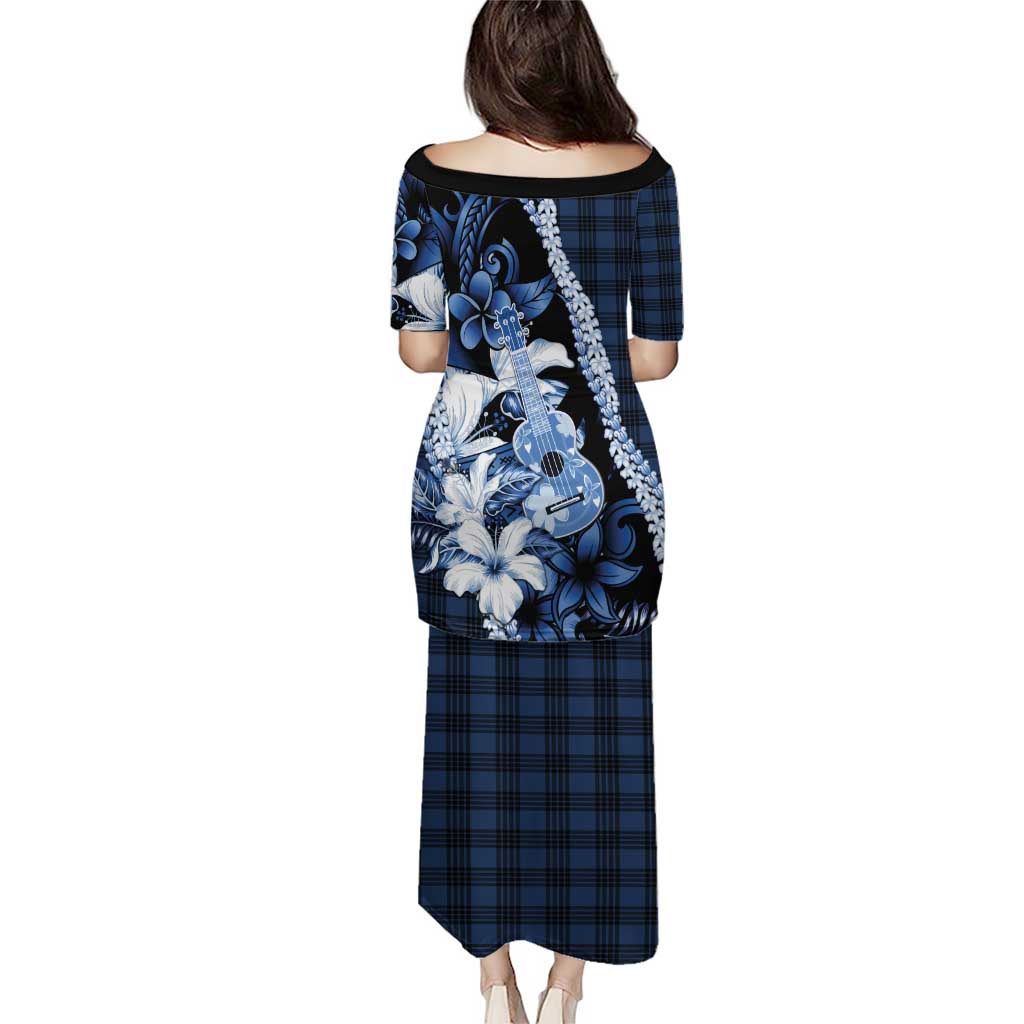 Hawaii Ukulele Puletasi Tropical Flowers With Palaka Effect Blue Version - Polynesian Pride