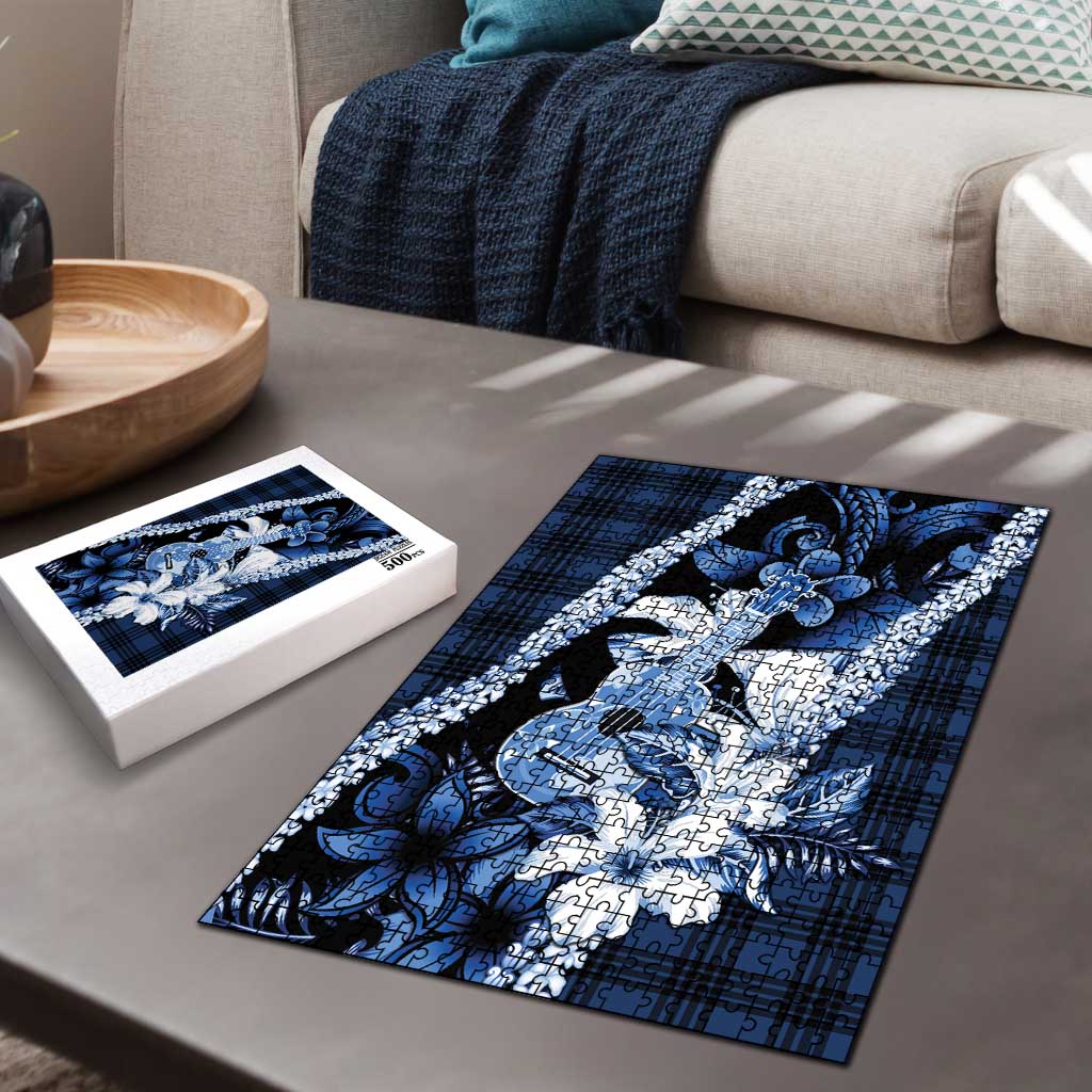 Hawaii Ukulele Puzzle Tropical Flowers With Palaka Effect Blue Version - Polynesian Pride
