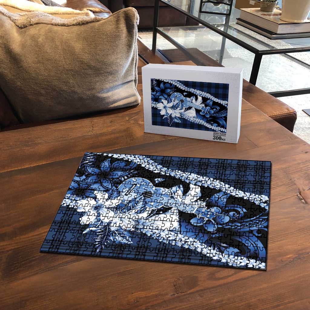 Hawaii Ukulele Puzzle Tropical Flowers With Palaka Effect Blue Version - Polynesian Pride