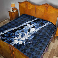 Hawaii Ukulele Quilt Tropical Flowers With Palaka Effect Blue Version - Polynesian Pride