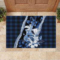 Hawaii Ukulele Rubber Doormat Tropical Flowers With Palaka Effect Blue Version - Polynesian Pride