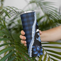 Hawaii Ukulele Skinny Tumbler Tropical Flowers With Palaka Effect Blue Version - Polynesian Pride
