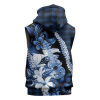 Hawaii Ukulele Sleeveless Zip Hoodie Tropical Flowers With Palaka Effect Blue Version - Polynesian Pride