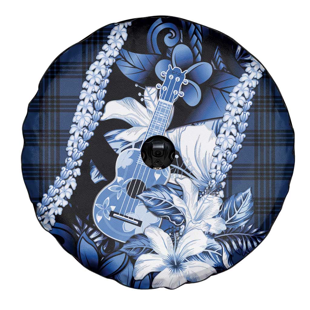 Hawaii Ukulele Spare Tire Cover Tropical Flowers With Palaka Effect Blue Version - Polynesian Pride