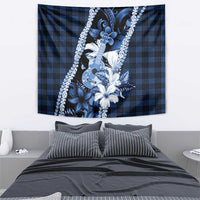 Hawaii Ukulele Tapestry Tropical Flowers With Palaka Effect Blue Version - Polynesian Pride