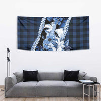 Hawaii Ukulele Tapestry Tropical Flowers With Palaka Effect Blue Version - Polynesian Pride