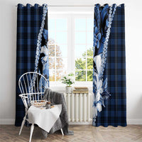 Hawaii Ukulele Window Curtain Tropical Flowers With Palaka Effect Blue Version - Polynesian Pride