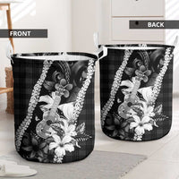 Hawaii Ukulele Laundry Basket Tropical Flowers With Palaka Effect Black Version - Polynesian Pride