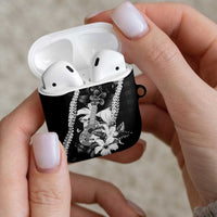 Hawaii Ukulele AirPods Case Tropical Flowers With Palaka Effect Black Version - Polynesian Pride
