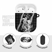 Hawaii Ukulele AirPods Case Tropical Flowers With Palaka Effect Black Version - Polynesian Pride